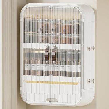 Imagem de Armário de parede de banheiro sobre vaso sanitário - Organizador de 3/4 camadas com portas transparentes, instalação sem perfuração para lavanderia, banheiro e armazenamento de cozinha com gavetas