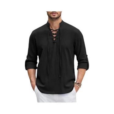 Imagem de Camisa Medieval Masculina De Algodão E Linho Com Manga Longa, Estilo R