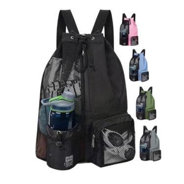 Imagem de Mochila com cordão - Mochila de malha para natação, bolsa de ginástica leve (preta)