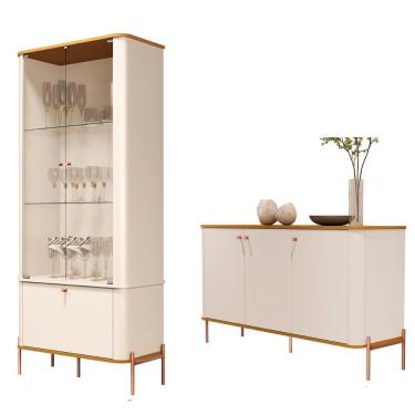 Imagem de Conjunto Cristaleira E Aparador Buffet Tucupí Com 3 Portas Off White/nature/bronze