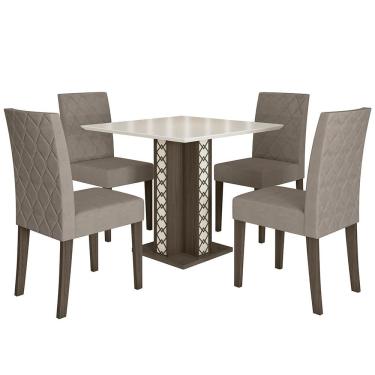 Imagem de Kit Mesa De Jantar Isis Com Vidro Com 4 Cadeiras Jade Amendoa/off White/capuccino Amendoa/off White/capuccino