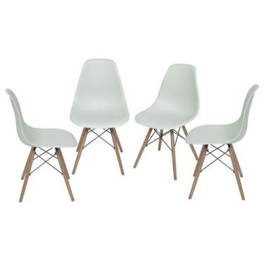Imagem de Kit 4 Cadeiras Boxbit Dkr Eames Base Em Madeira Verde Claro