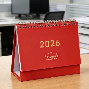 Imagem de Calendário de mesa 2026-2027 de janeiro de 2026 a junho de 2027, design bonito para cada mês, calendários de mesa dobráveis para escritório em casa (vermelho)