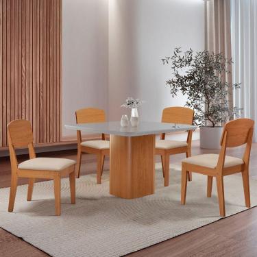 Imagem de Mesa De Jantar Eloise 90cm Tampo Mdf 4 Cadeiras Copper Veludo Creme /nat/off/serig. Off