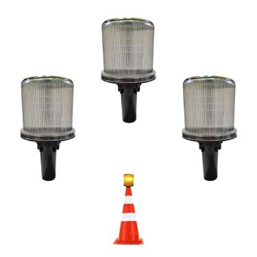 Imagem de Sinalizadores Viario Solar Kit 3 Sinalizaçao Transito Estrada Cone Alerta  Rodovia Obra Emergencia Aviso Acidentes