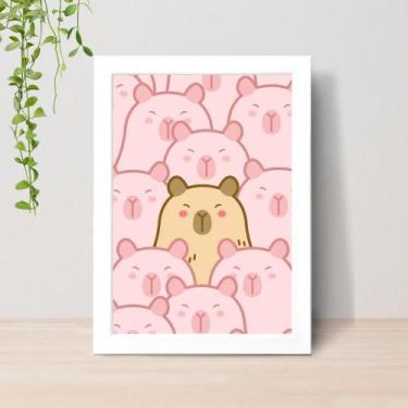 Imagem de Quadro Capivara Fofa Infantil A4 C/ Moldura e Vidro 04 Cor: Branco - L