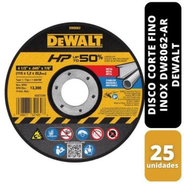 Imagem de KIT 25 Disco Corte Fino Inox 4.1/2x1x7/8 DW8062-AR Dewalt - BLACK&DECK