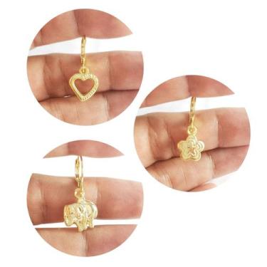 Imagem de Trio Argolinha Click Infantil Brincos Folheado 3 Pares - Jady Joias, D