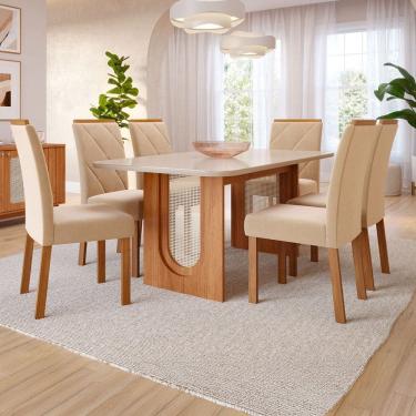 Imagem de Mesa de Jantar 6 Lugares Valentina Fernanda com Vidro Cinamomo/Off White/Nude - Cimol