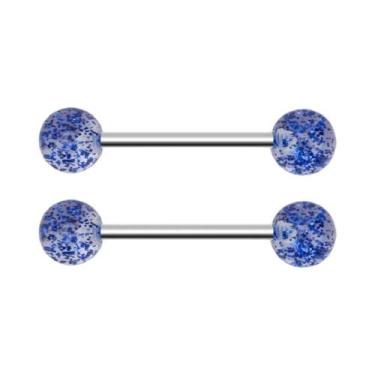 Imagem de Piercings De Língua E Mamilo Em Aço Cirúrgico Com Glitter Acrílico 14G
