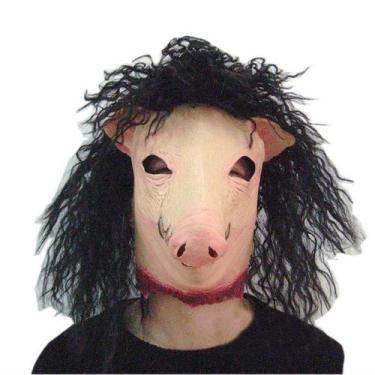 Imagem de Máscara de cosplay Saw Pig Head, capa suspensa de látex, Halloween - y