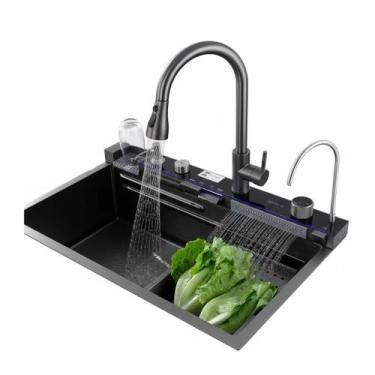 Imagem de Cuba gourmet 197501 inox 304 preta com torneira cascata smart multifun