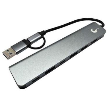 Imagem de HUB Rise Mode 04 USB-C 3.0, 7 em 1, para 4x USB 2.0, 2x USB-C, 1x USB 3.0, Cinza - RM-HUB-04-Unissex