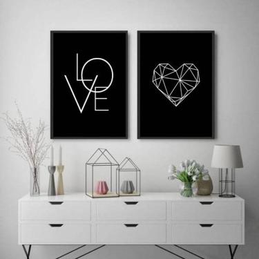 Imagem de Kit 2 Quadros Decorativos Love Coração Geométrico