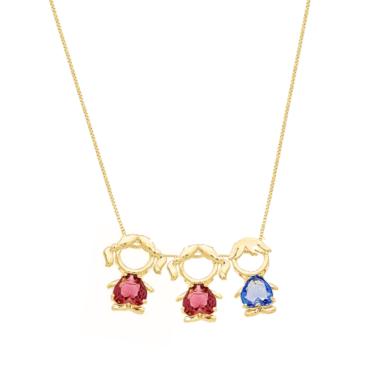 Imagem de Colar mãe e filhos meninas e um menino cristal banhado ouro