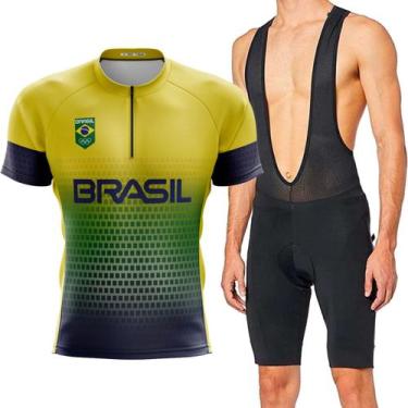 Imagem de Kit Bretelle Forro Gel Ciclismo Camiseta Brasil Dry Fit Mtb - - Decole
