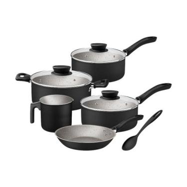 Imagem de Jogo De Panelas 5 Peças Preto Linz Antiaderente e Colher Tramontina