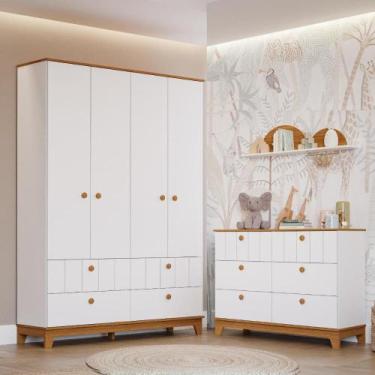Imagem de Quarto Bebê Completo Cômoda 6 Gavetas Guarda Roupas 4 Portas 100% MDF 
