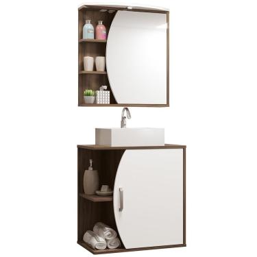 Imagem de Conjunto Para Banheiro Armário Gabinete 01 Porta 60 Cm Com Cuba Duna B06 Branco Nogal - Lyam Decor