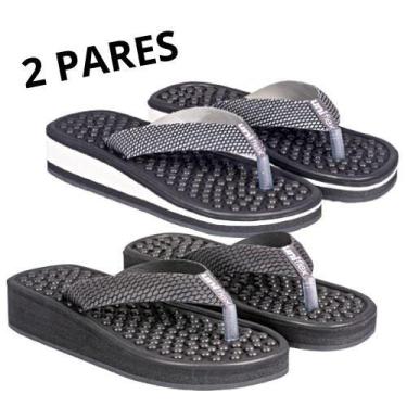 Imagem de Kit 2 Pares Chinelos Ortopédicos Massageador P/Esporão - Eva, Preto, B