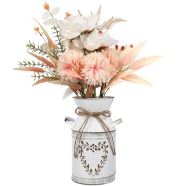 Imagem de Arranjo De Flores Em Forma De Coração Jarra De Creme Galvanizado Balde De Flores De Metal Decorações Rústicas De Casamento Jarro De Metal Vaso De Fazenda Francês Enfeites Branco