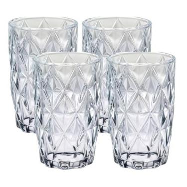 Imagem de Jogo 4 Copos Alto Vidro Modelo Diamante 370ML Resistentes - PRATICASA