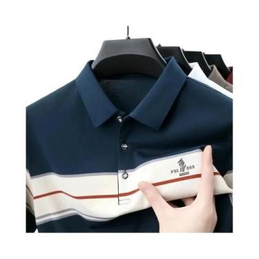 Imagem de Camisa Polo Masculina De Luxo Com Listras, Manga Curta, Moda De Verão,