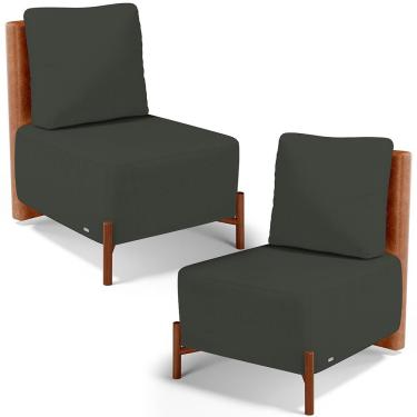 Imagem de Kit 02 Poltronas Decorativas Hungria L02 Corino Linho Verde Caramelo Lyam Decor