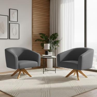 Imagem de Poltrona Sala Decorativa Kit 2 Stella Giratória Couro Sintético Grafite D'Rossi