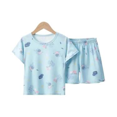 Imagem de Conjunto De Verão Infantil Blue Elephant De 2 Peças Com Camiseta De Ma