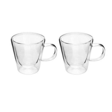 Imagem de Jogo de caneca com alça em vidro duplo borossilicato 02pçs de 100 ml -