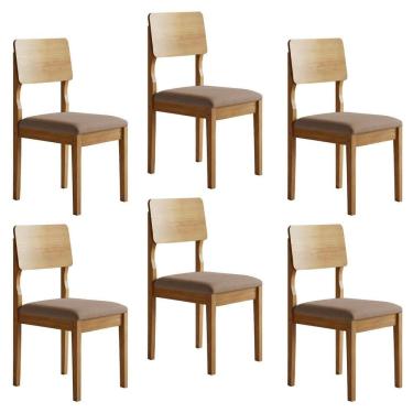 Imagem de Kit 6 Cadeiras para Sala de Jantar Pés Madeira Maciça Ana Cinamomo/Bege