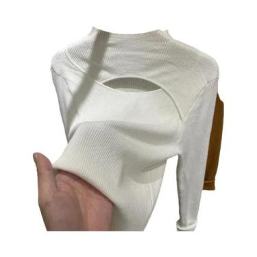 Imagem de Suéter Feminino De Tricô Justo Para Outono/Inverno, Manga Longa, Casua