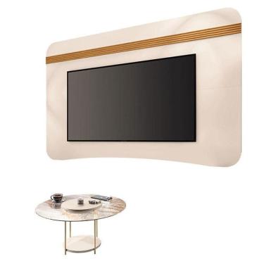 Imagem de Painel Suspenso Armony Off White Cinamomo Com Mesa De Centro Sky Com Tampo De Vidro Off White - Hb Móveis