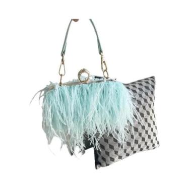 Imagem de Bolsa Clutch De Luxo Feminina Com Plumas De Avestruz Falsas E Anéis De