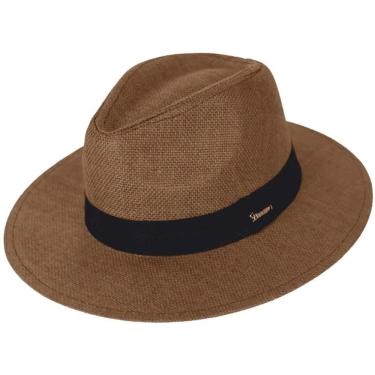 Imagem de Chapéu Estilo Panamá OEM Chapelaria Vintage Palha Shantung Fibra de Celulose Aba 7 cm Marrom Faixa Preta Unissex