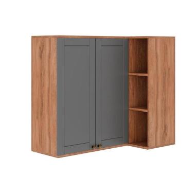 Imagem de Armário Aéreo Cozinha Modulado Bella 2604 Canto Reto Com 2 Portas 94cm Nogal Cinza