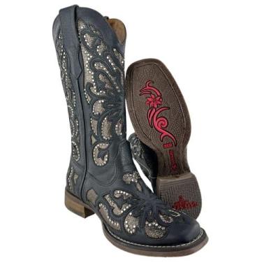Imagem de Bota Texana Feminina Goyazes Couro Pit Stop Preto Bico Quadrado Recort