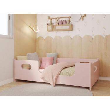 Imagem de Cama Infantil Montessoriana Rosa com Grade Proteção Menina Encanto MDF