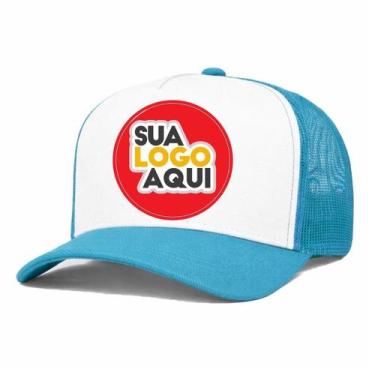 Imagem de Kit 5 Bonés Personalizados DTF Trucker Redinha Tela Aba Curva Cor:Azul