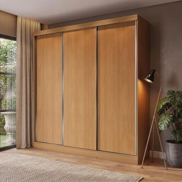 Imagem de Guarda Roupa Casal 3 Portas De Correr 3 Gavetas Kappesberg Tapajós-canela 208cm