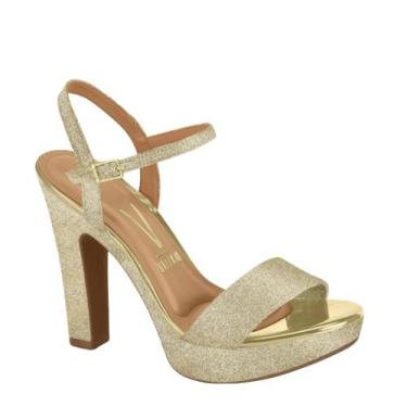 Imagem de Sandália Feminina Meia Pata Salto Grosso Vizzano 6292200, Dourado glit