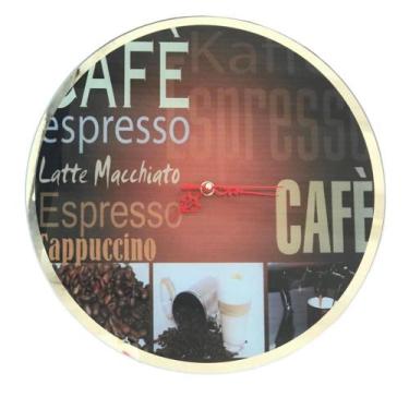 Imagem de Relógio de Parede Vidro 35cm Estampa Café Expresso e Bordas de Espelho