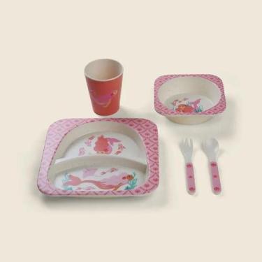 Imagem de Kit de Alimentação Sereia c/ 5 Peças Bambu Rosa - ABABY