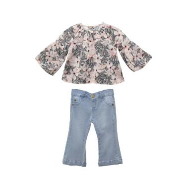 Imagem de Conjunto de Bata e Calça Flare Jeans - Gira Baby, G, Nude