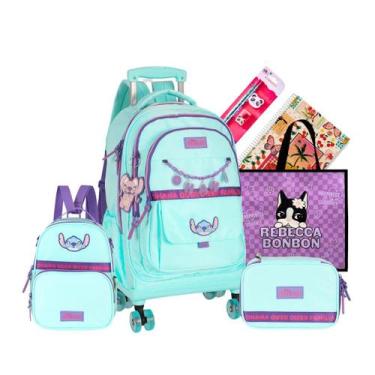 Imagem de Kit Mochila Escolar Juvenil Rodinhas Stitch Original 2026 - Disney, Ve