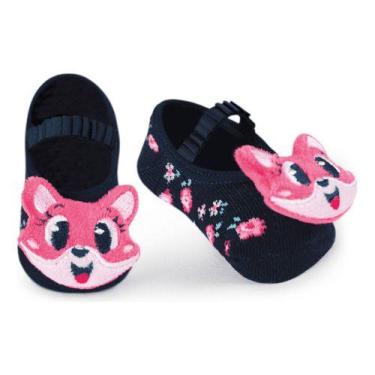 Imagem de Meia Sapatilha Baby Puket 9 A 12 Meses Chocalho Raposa Rosa