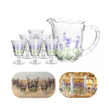 Imagem de Conjunto 7 Peças Jarra 1,3L + 6 Taças 240ml Sucos e Agua Lavanda em Cr