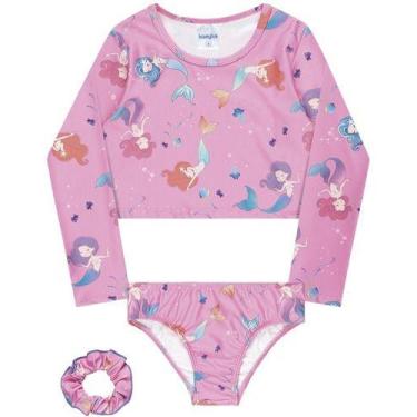 Imagem de Biquini Infantil + Blusa Cropped Proteção Solar Uv50 Sereia - ANJO DA 
