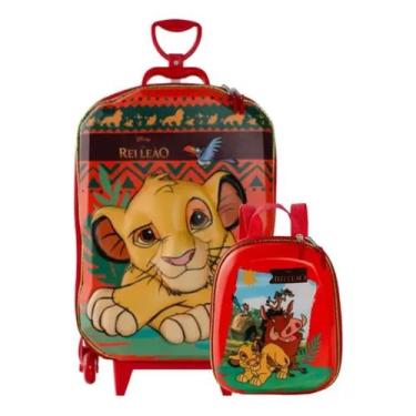 Imagem de Kit Mochila Rei Leao De Rodinha + Lancheira Escolar Infantil 3d - MAXT